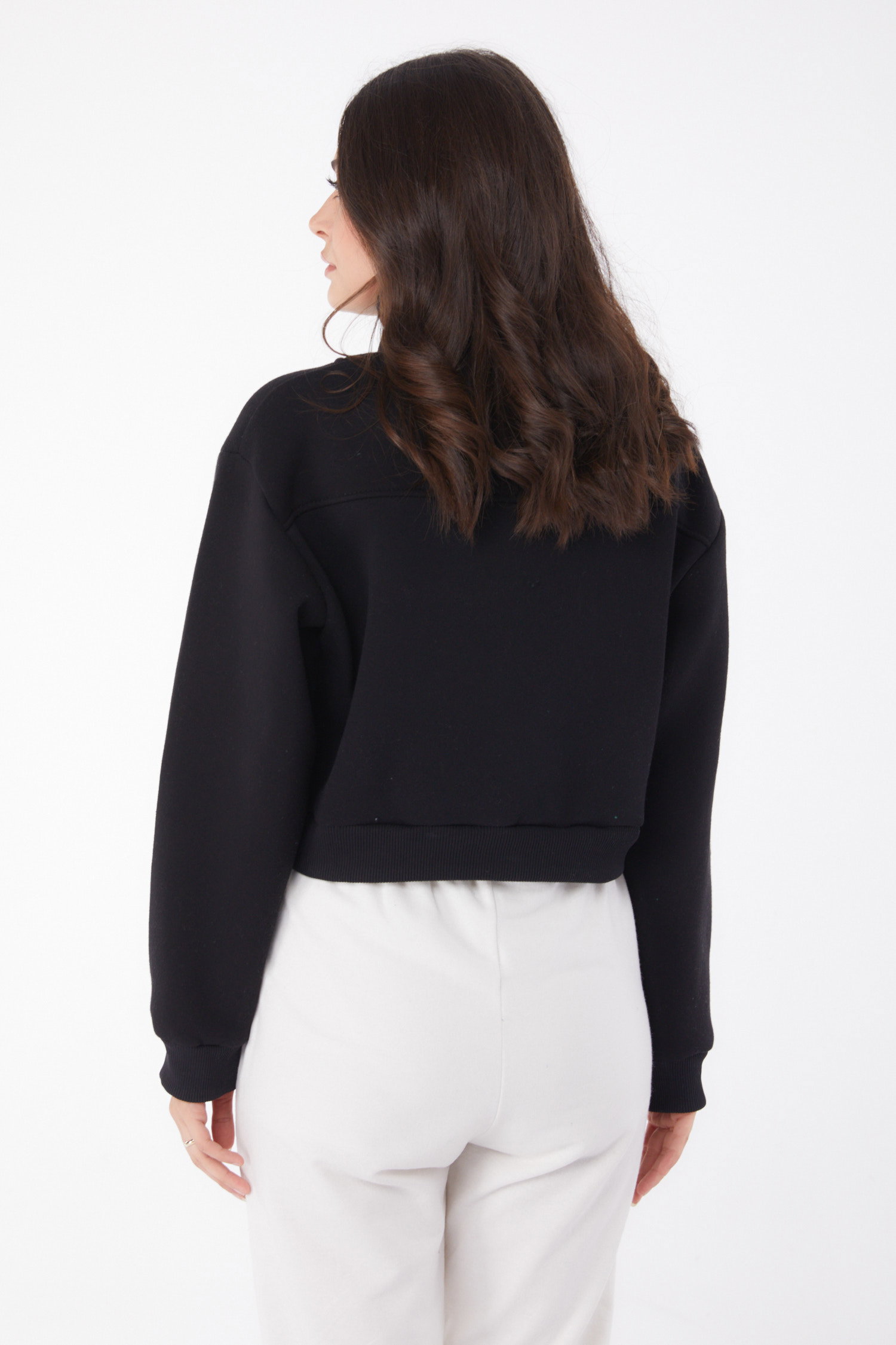 Düz Yarım Balıkçı Yaka Kadın Siyah Fermuarlı Mini Sweatshirt - 26051 - 4