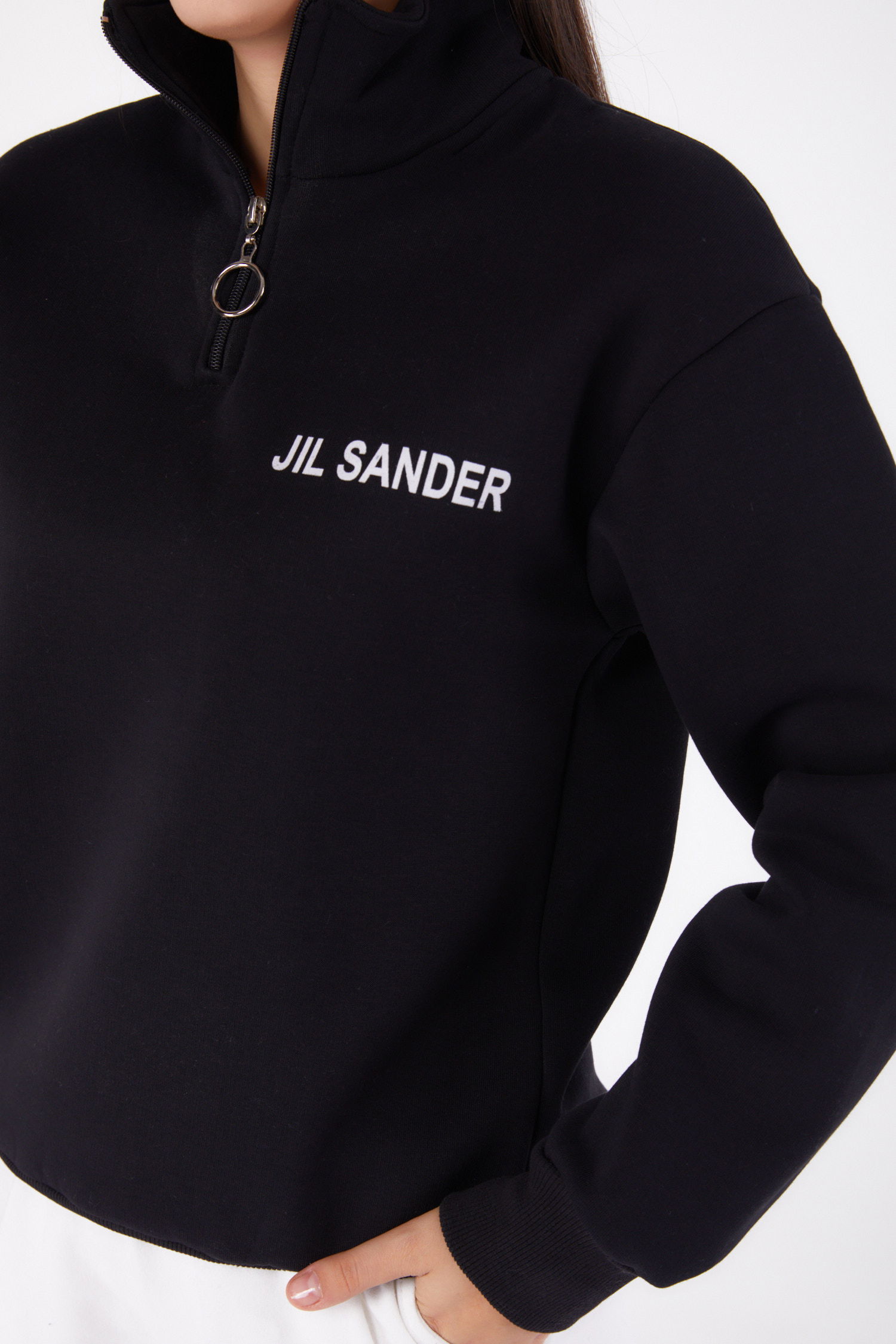 Düz Yarım Balıkçı Yaka Kadın Siyah Fermuarlı Sweatshirt - 26368 - 5