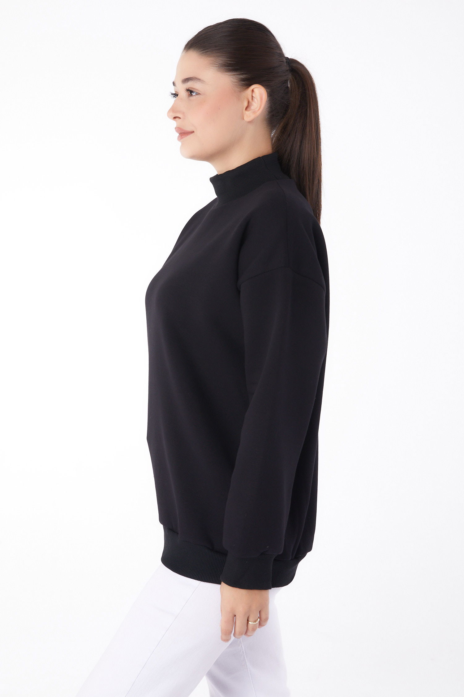 Düz Yarım Balıkçı Yaka Kadın Siyah Sweatshirt - 26047 - 4