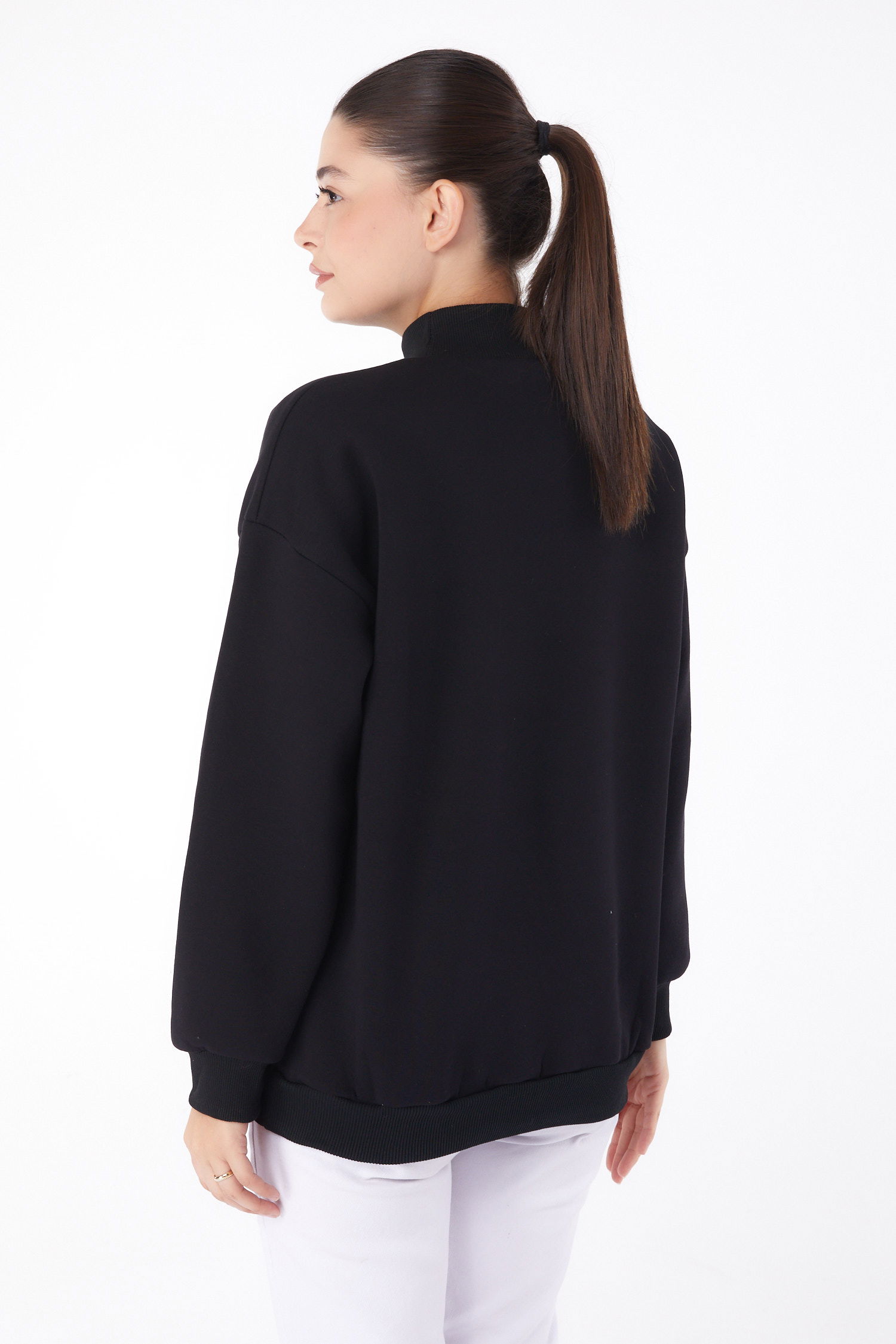 Düz Yarım Balıkçı Yaka Kadın Siyah Sweatshirt - 26047 - 5