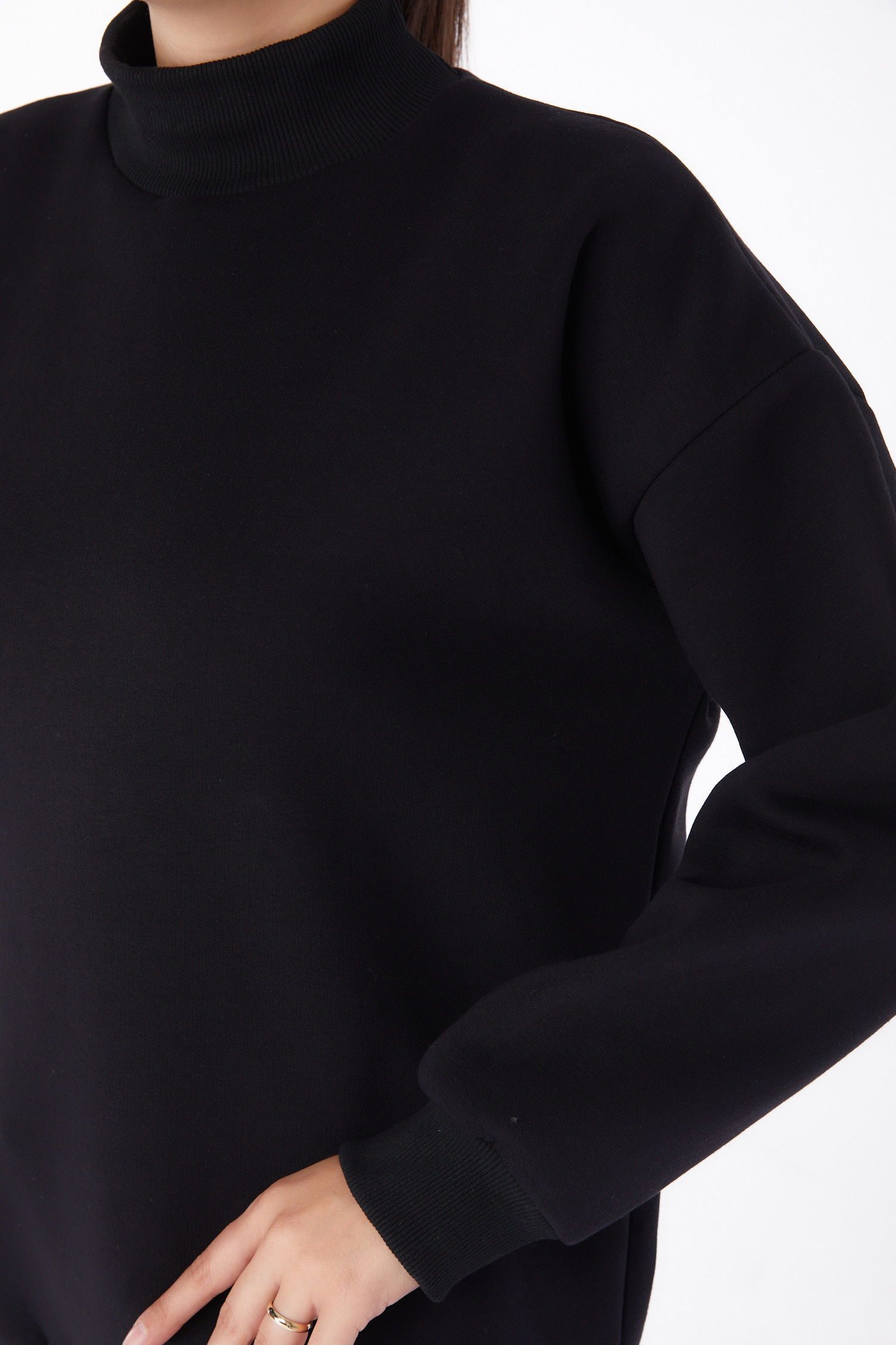 Düz Yarım Balıkçı Yaka Kadın Siyah Sweatshirt - 26047 - 6