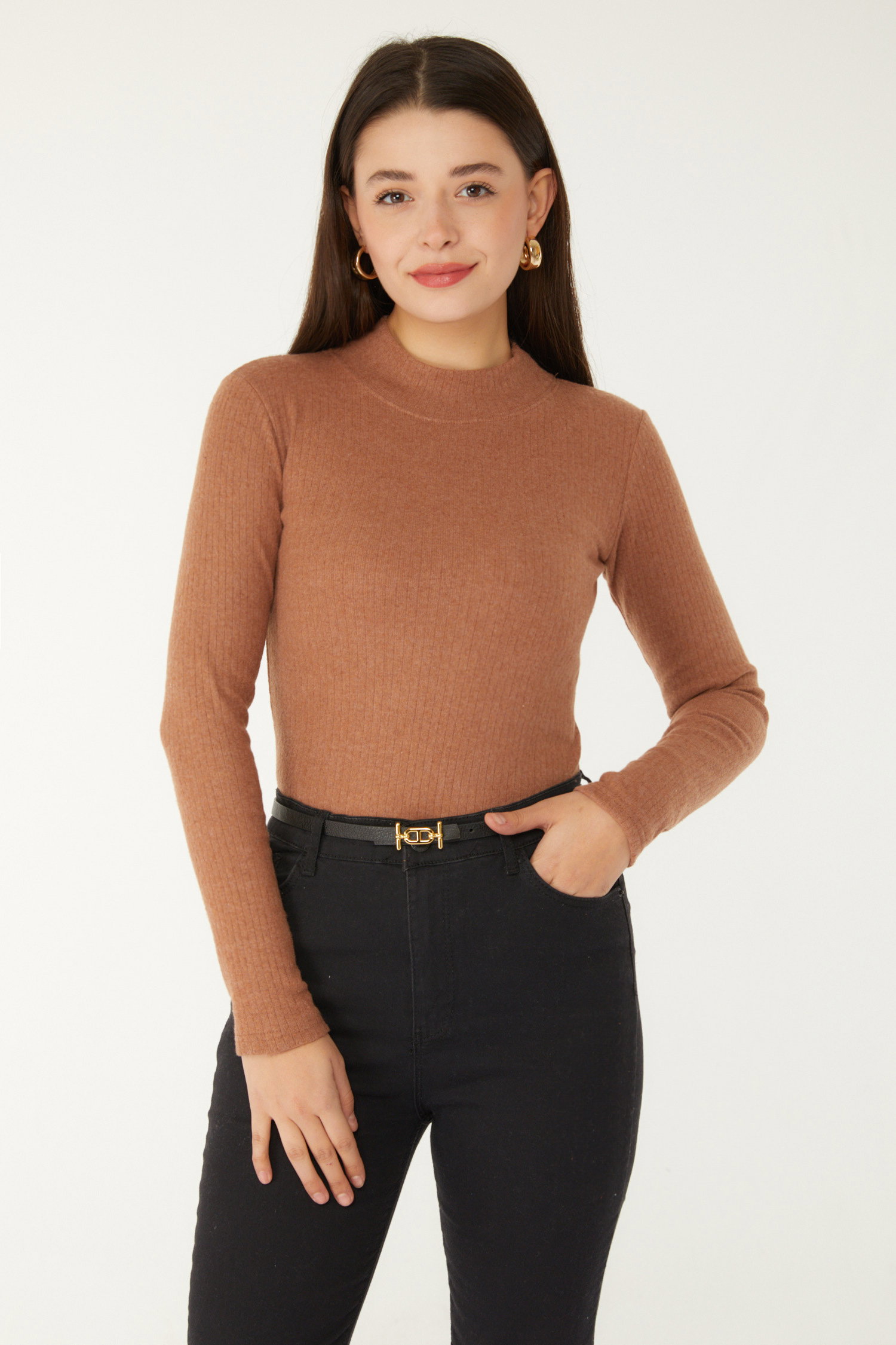 Düz Yarım Balıkçı Yaka Kadın Taba Fitilli Badi - 26538 - 3