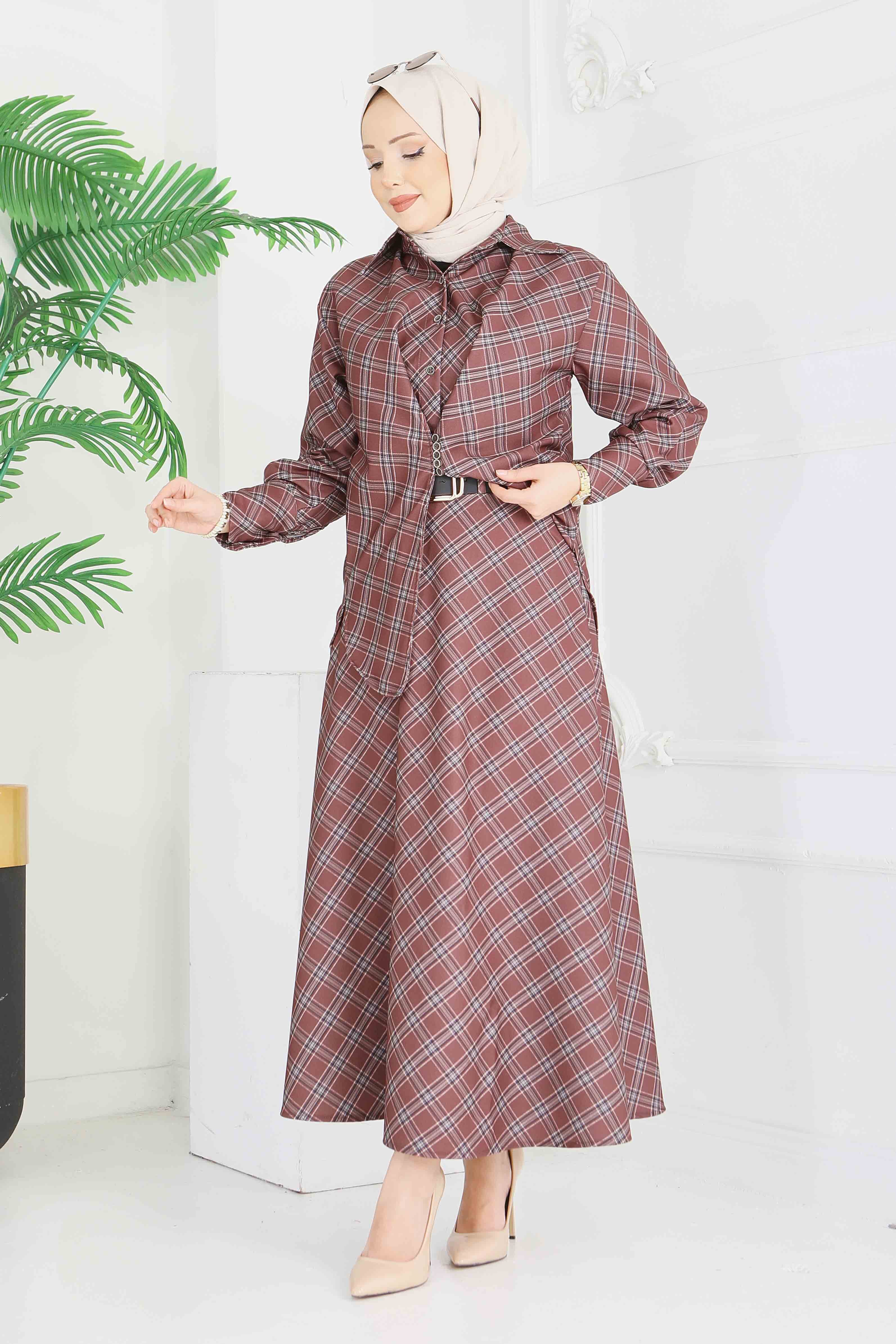 Ekoseli Etek Takım - 28286-KAHVE - 4