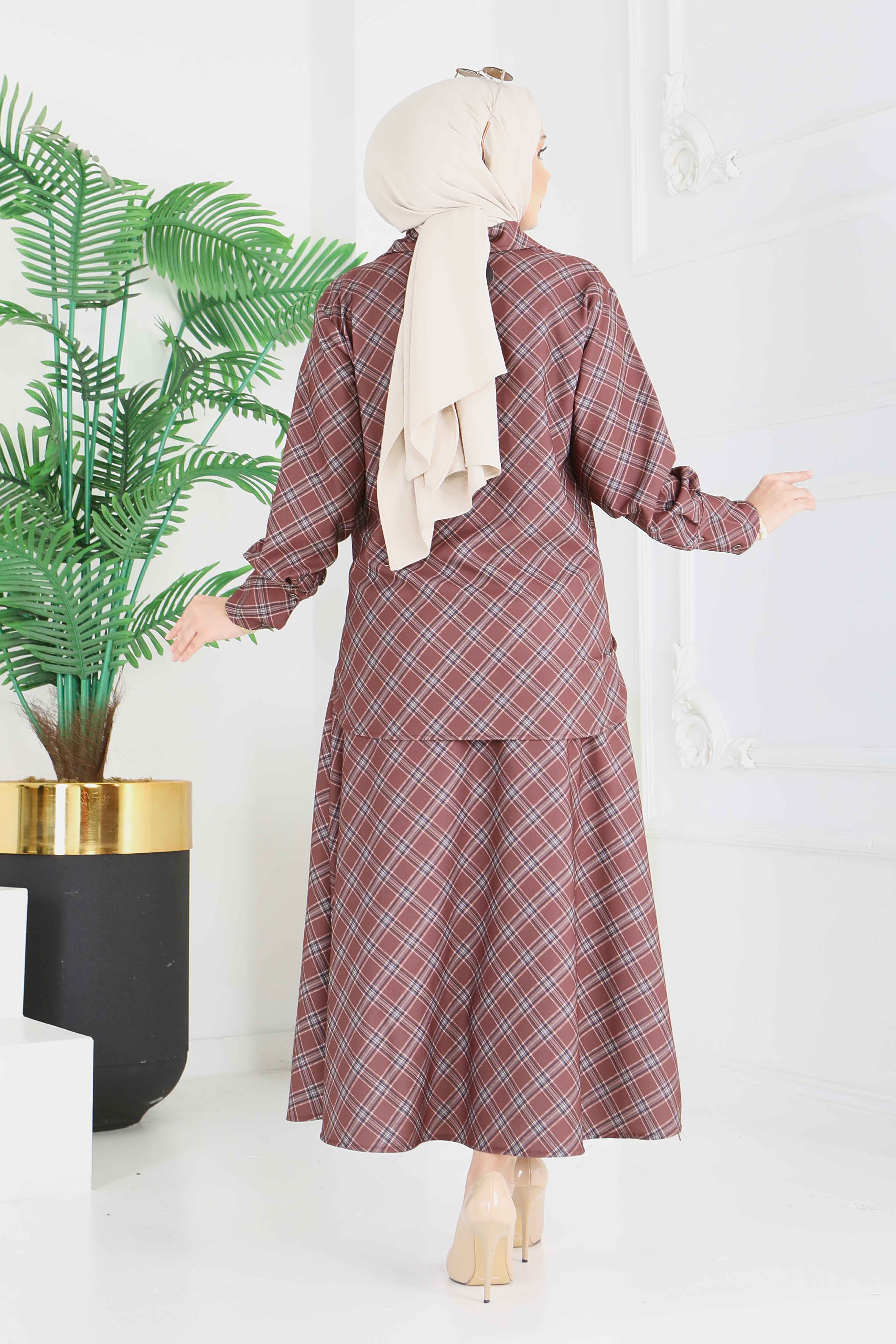 Ekoseli Etek Takım - 28286-KAHVE - 6