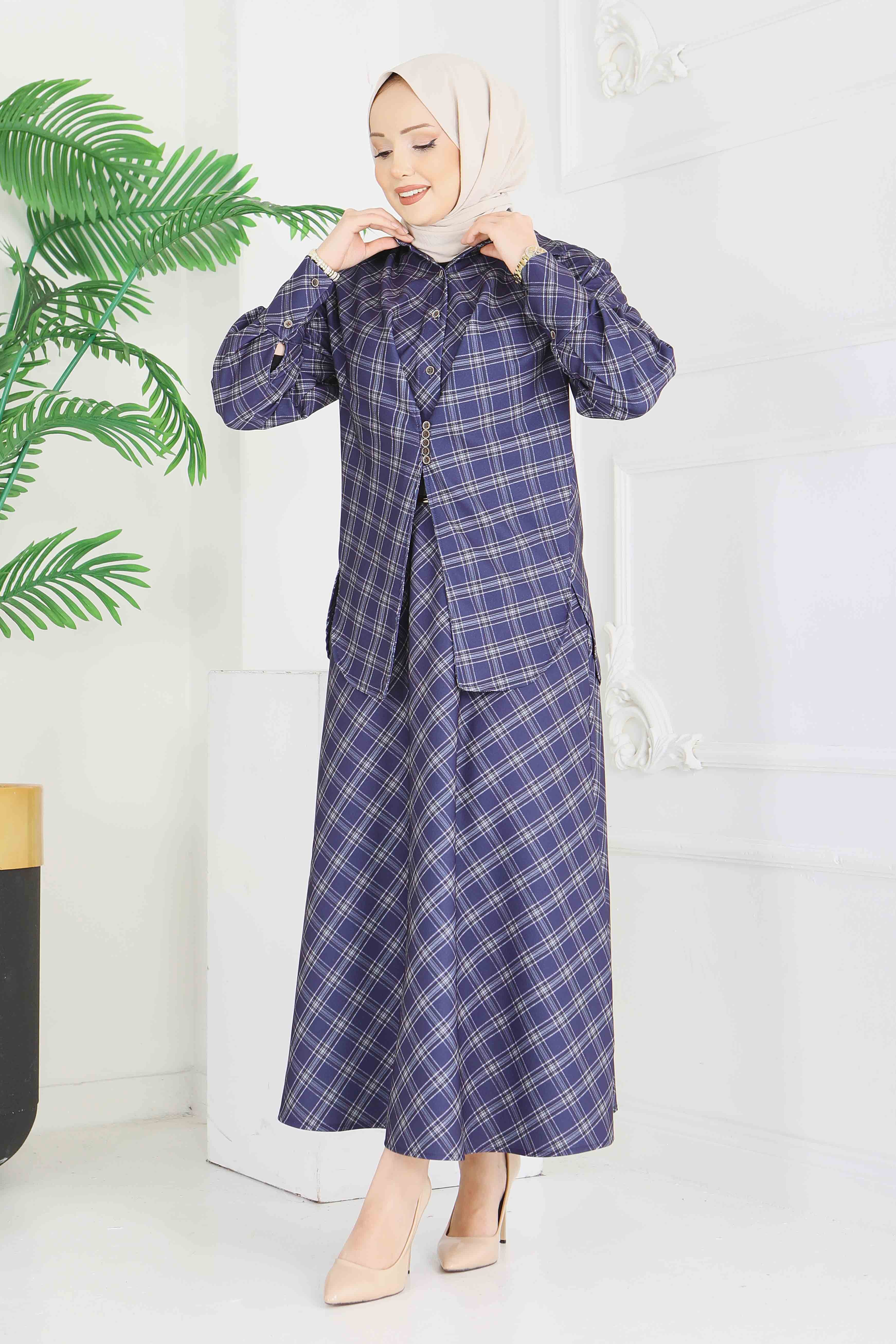 Ekoseli Etek Takım - 28286-LACIVERT - 3