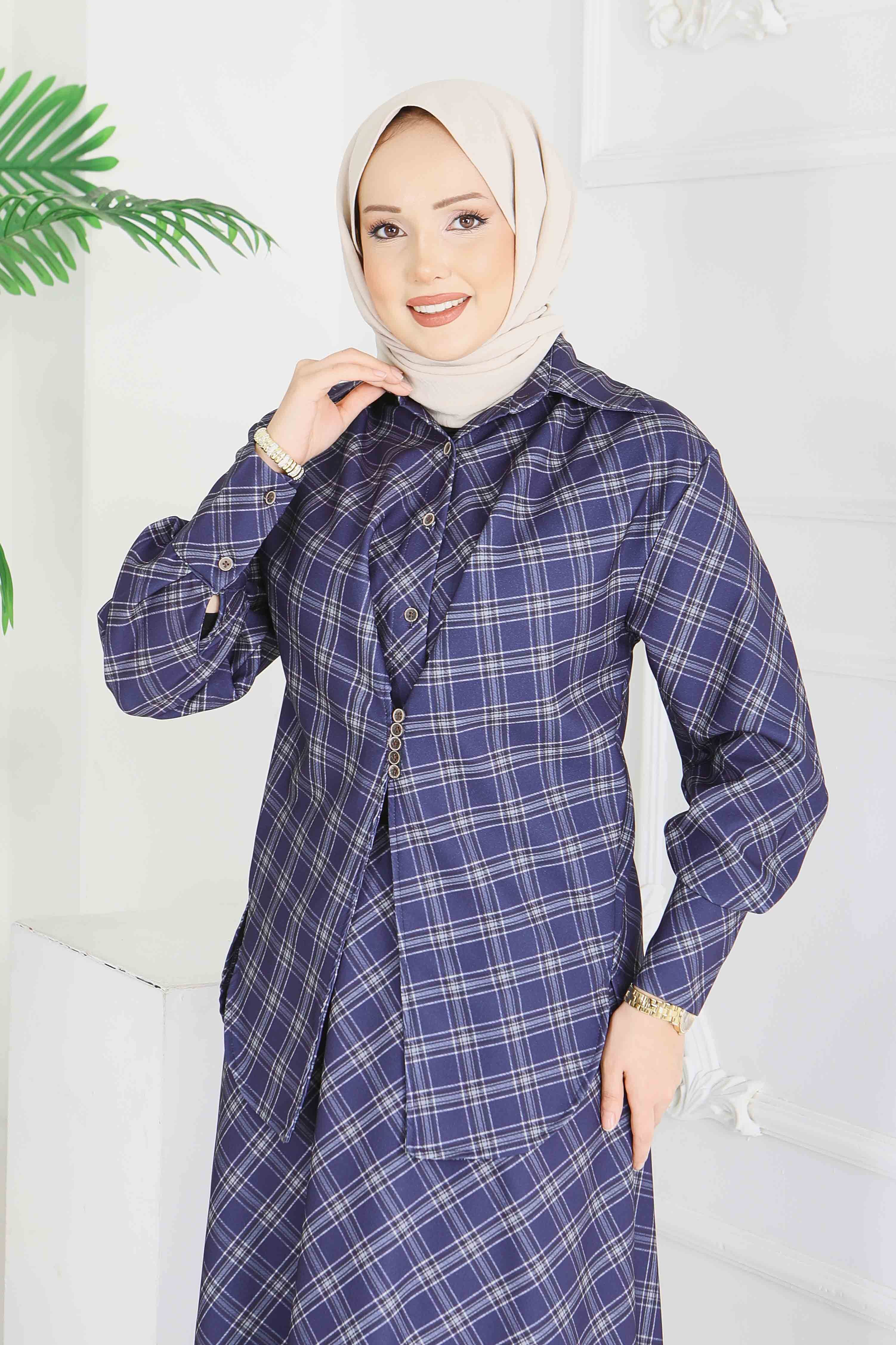 Ekoseli Etek Takım - 28286-LACIVERT - 4