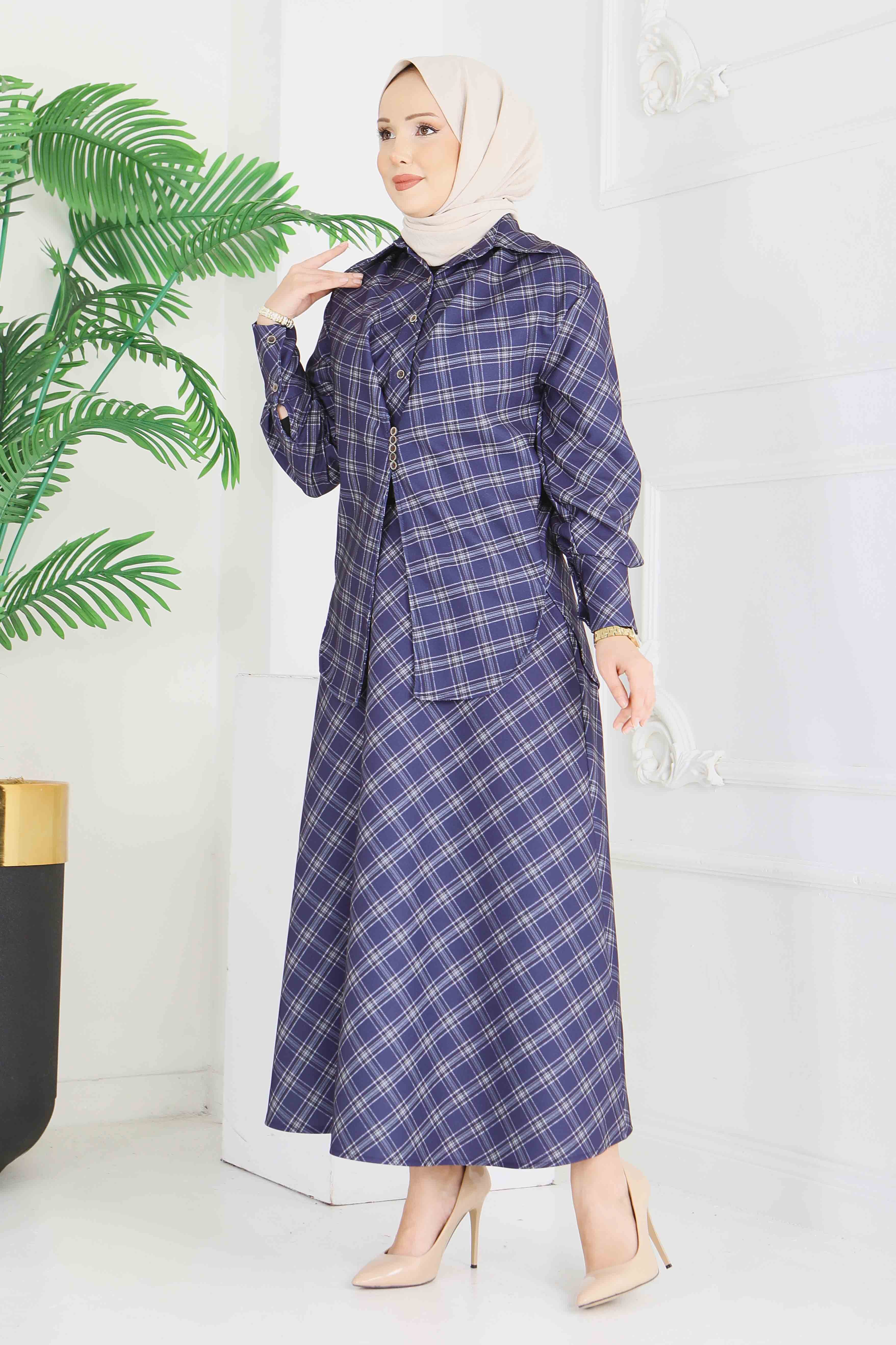 Ekoseli Etek Takım - 28286-LACIVERT - 5