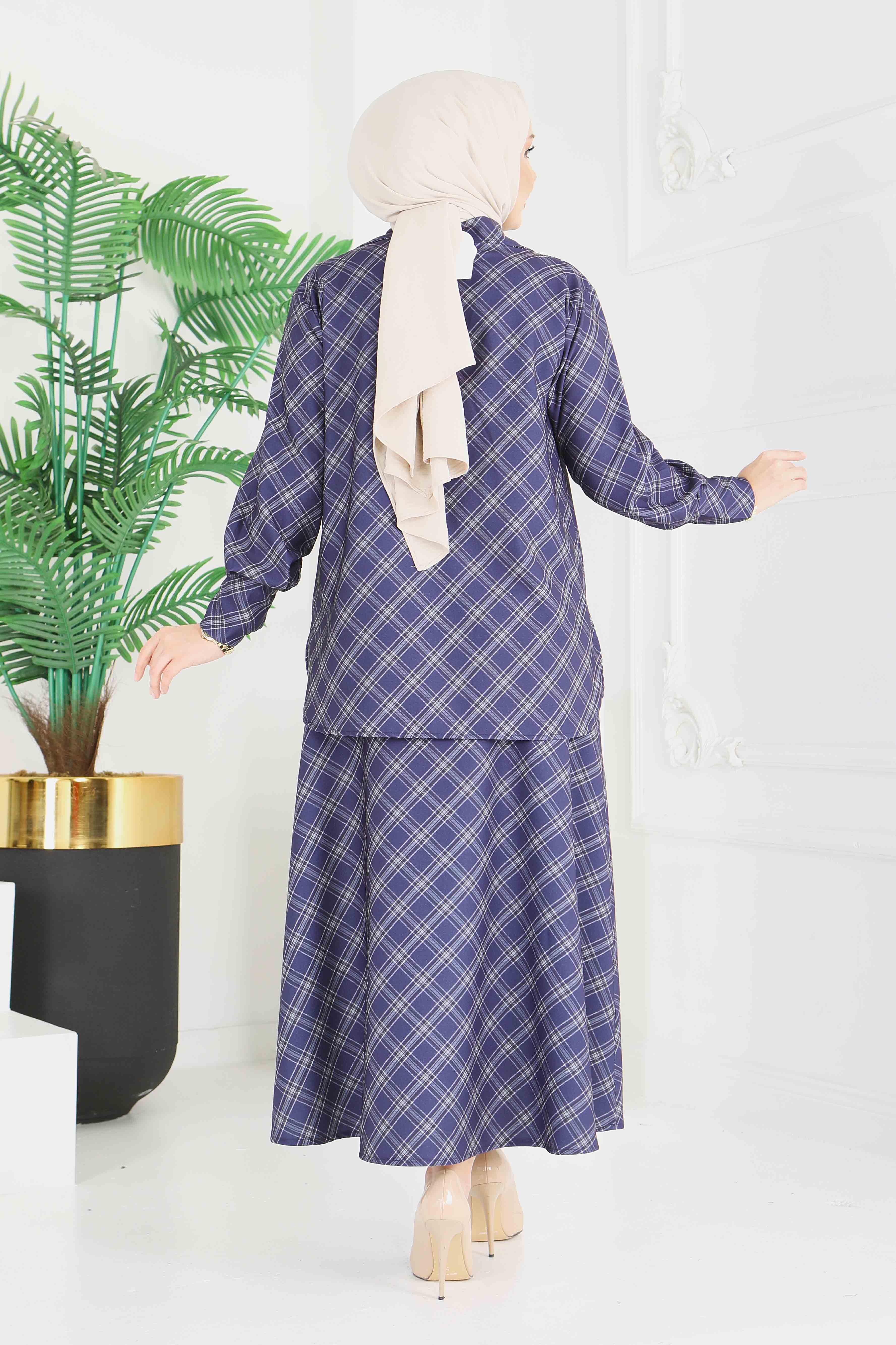 Ekoseli Etek Takım - 28286-LACIVERT - 6