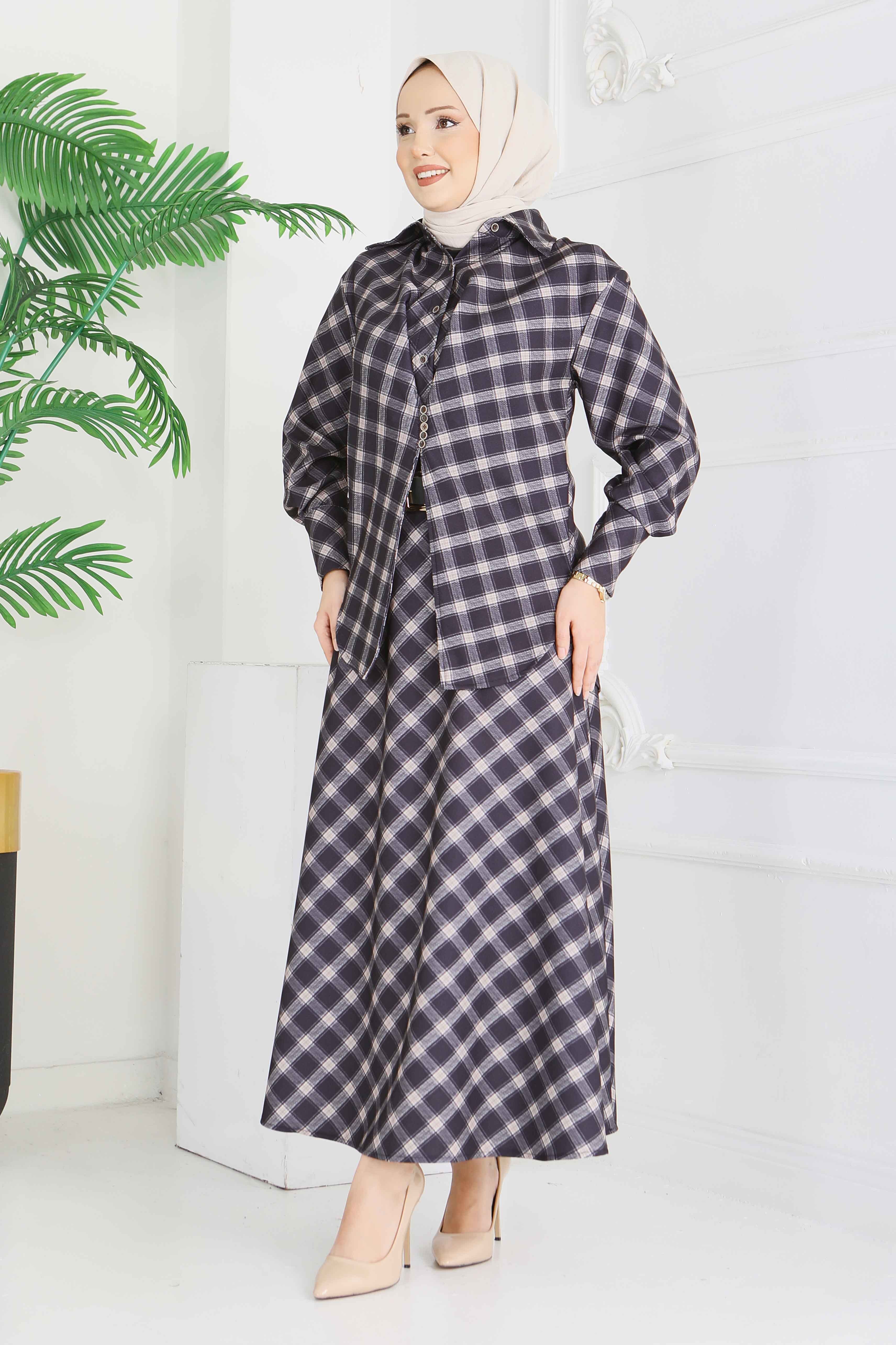 Ekoseli Etek Takım - 28286-SIYAH - 2