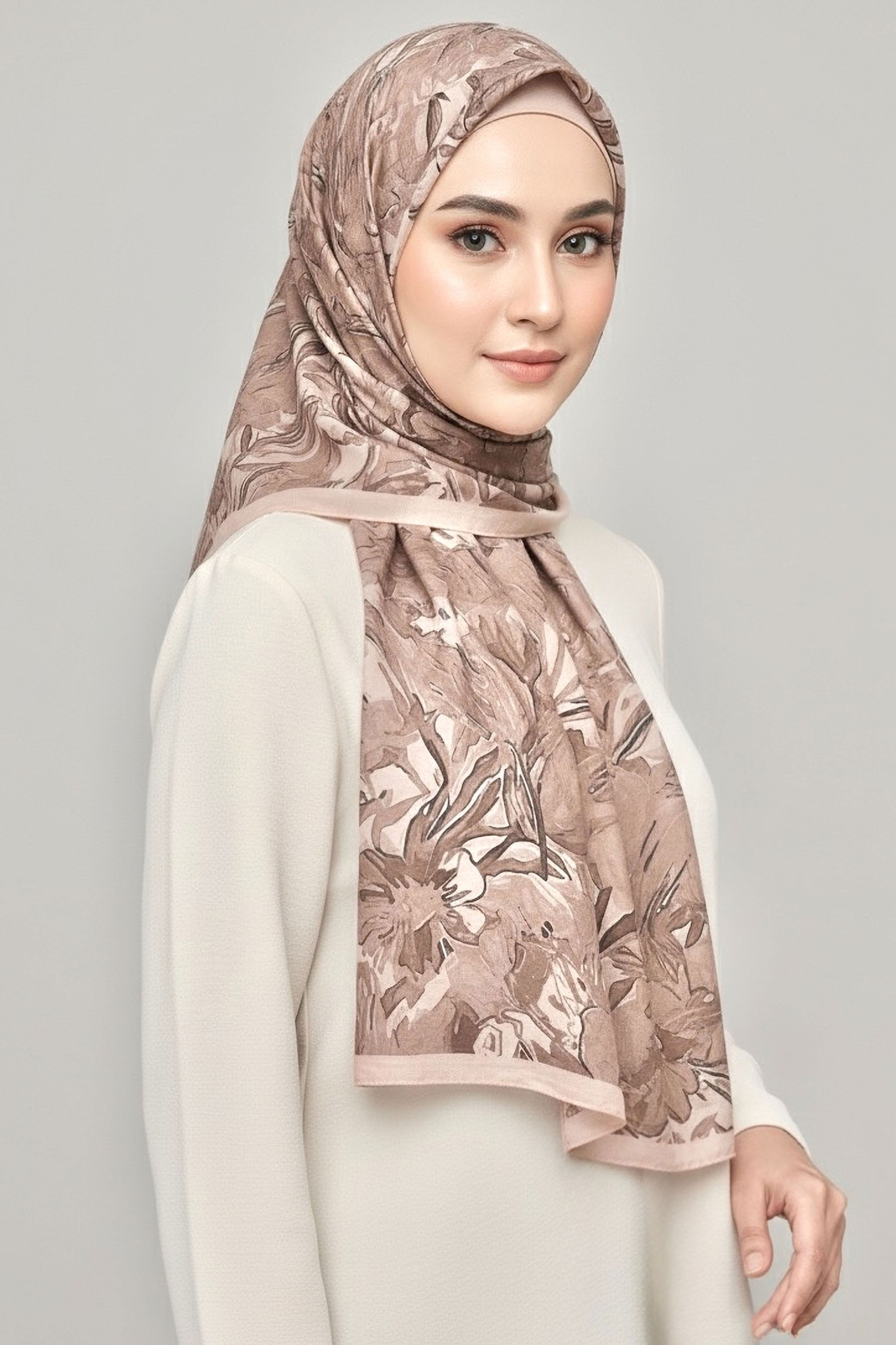 Elegance Flora Serisi Bambu Crash Şal - 28003-ACIK-KAHVE - 2