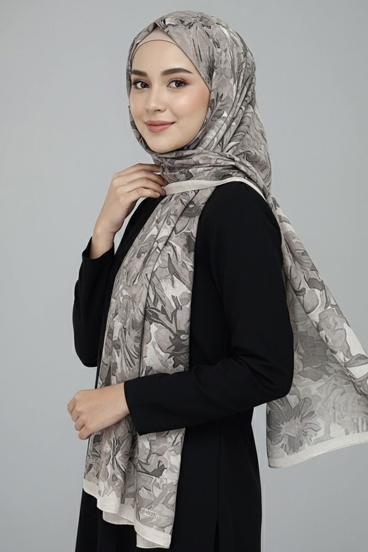 Elegance Flora Serisi Bambu Crash Şal - 28003-BEJ - TOFİSA