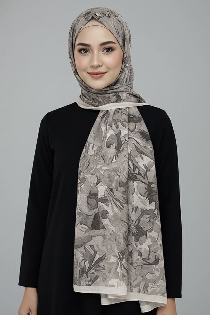 Elegance Flora Serisi Bambu Crash Şal - 28003-BEJ - TOFİSA