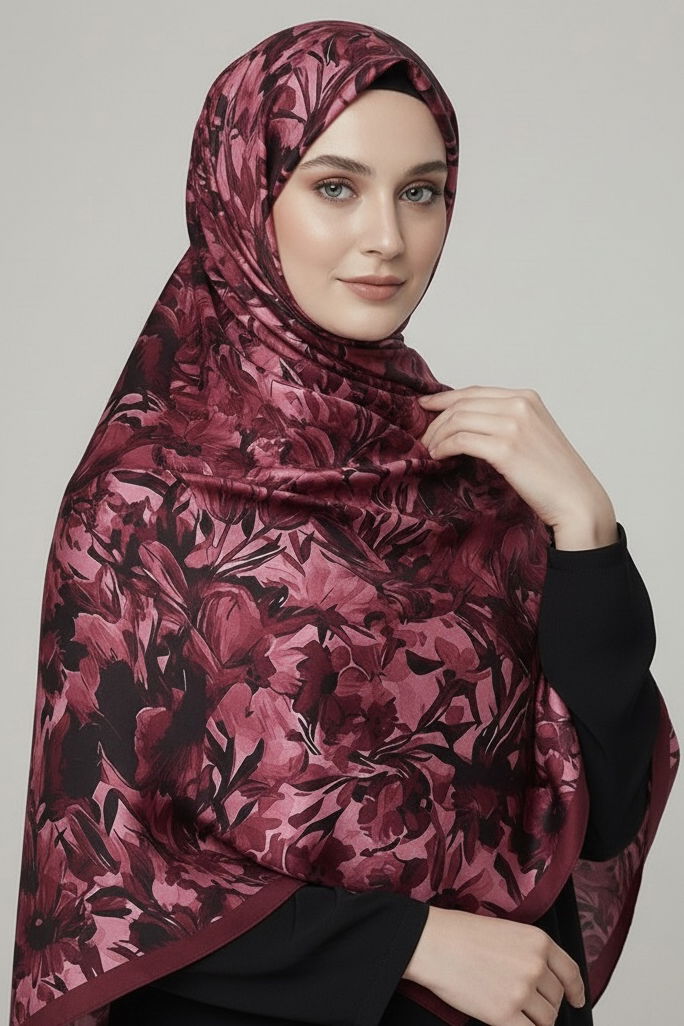 Elegance Flora Serisi Bambu Crash Şal - 28003-BORDO - TOFİSA