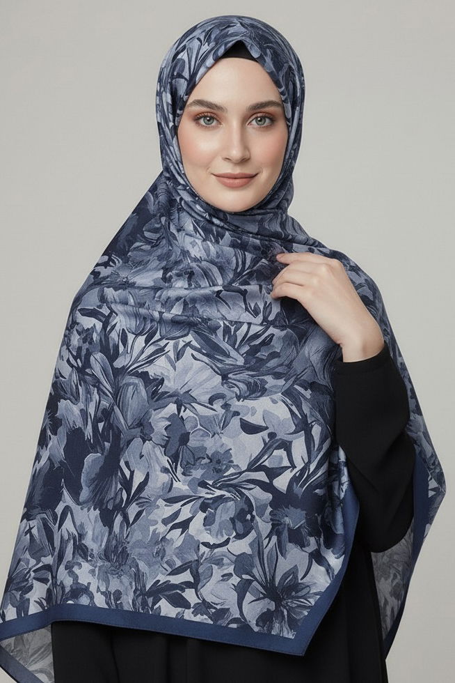 Elegance Flora Serisi Bambu Crash Şal - 28003-INDIGO - 1
