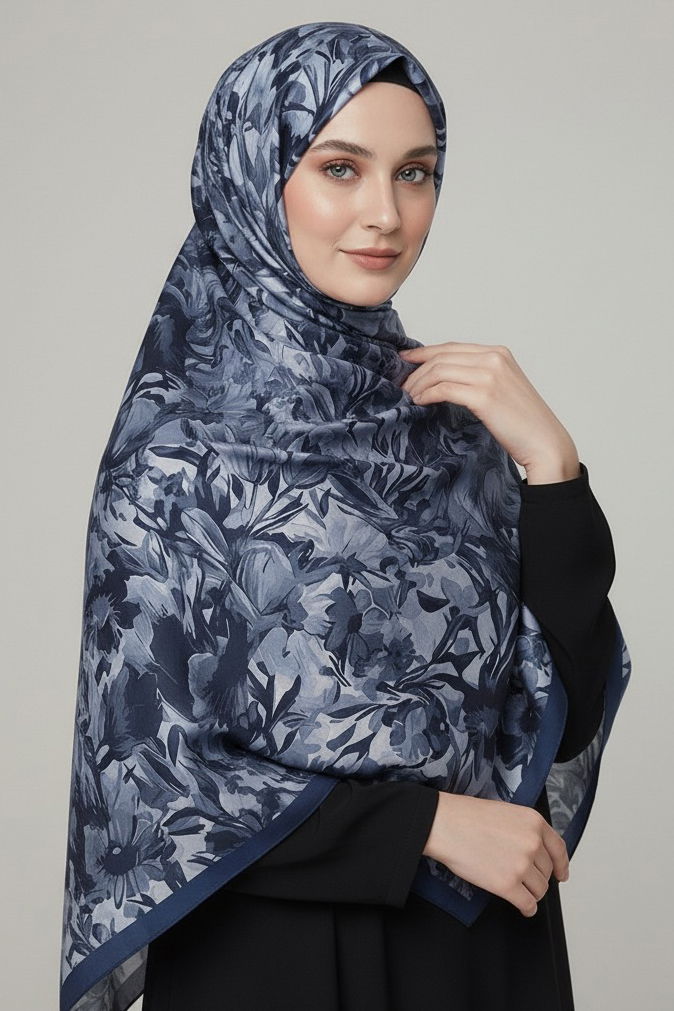 Elegance Flora Serisi Bambu Crash Şal - 28003-INDIGO - TOFİSA