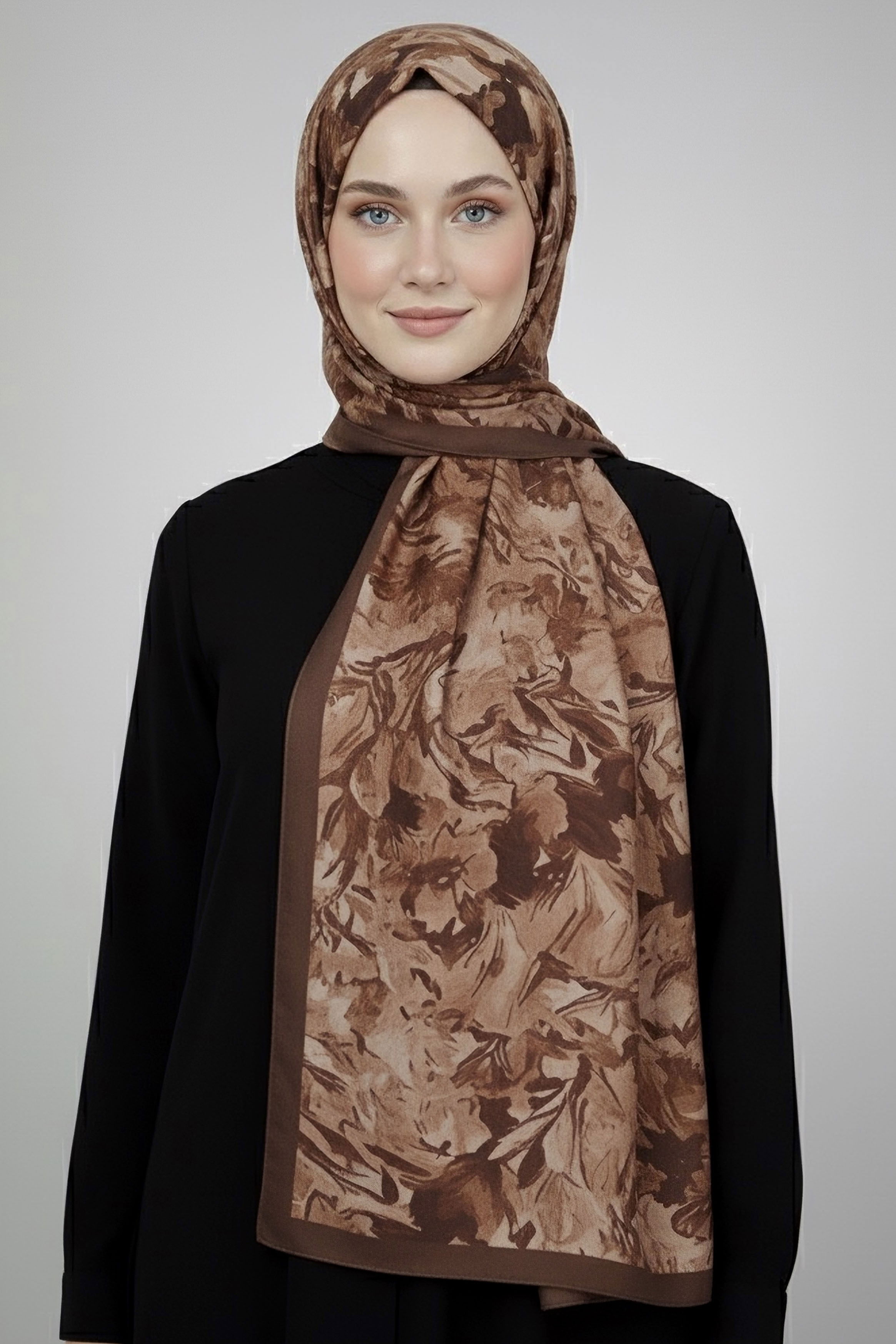 Elegance Flora Serisi Bambu Crash Şal - 28003-KAHVE - 2