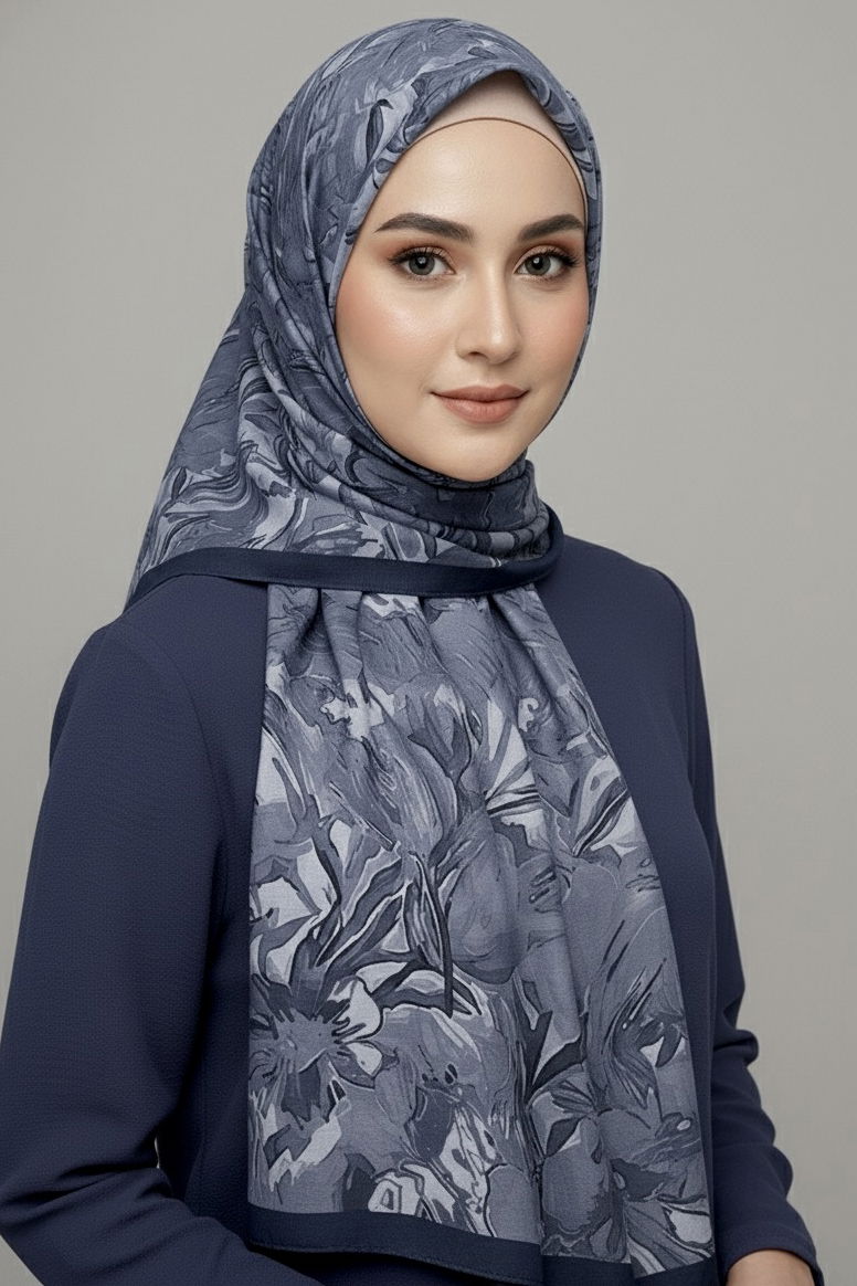 Elegance Flora Serisi Bambu Crash Şal - 28003-LACIVERT - 1