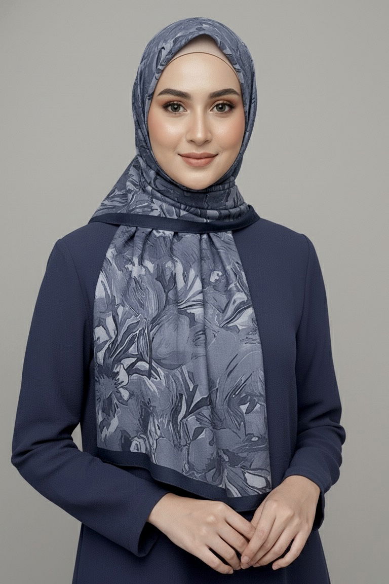 Elegance Flora Serisi Bambu Crash Şal - 28003-LACIVERT - 2