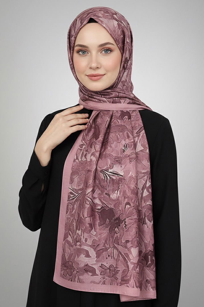 Elegance Flora Serisi Bambu Crash Şal - 28003-PUDRA - 1