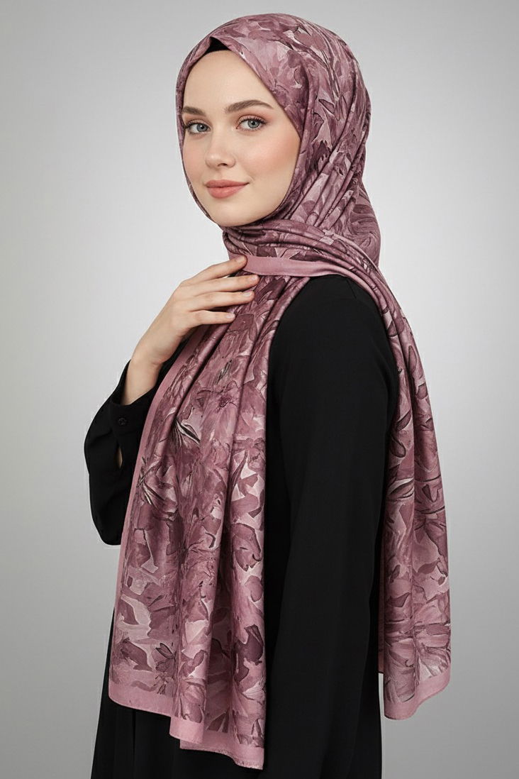 Elegance Flora Serisi Bambu Crash Şal - 28003-PUDRA - 2