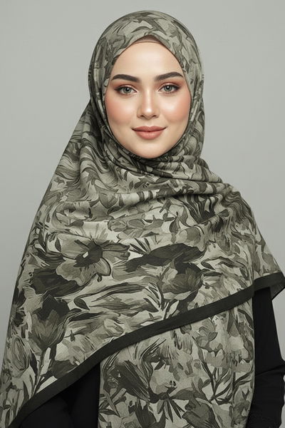 Elegance Flora Serisi Bambu Crash Şal - 28003-SIYAH 