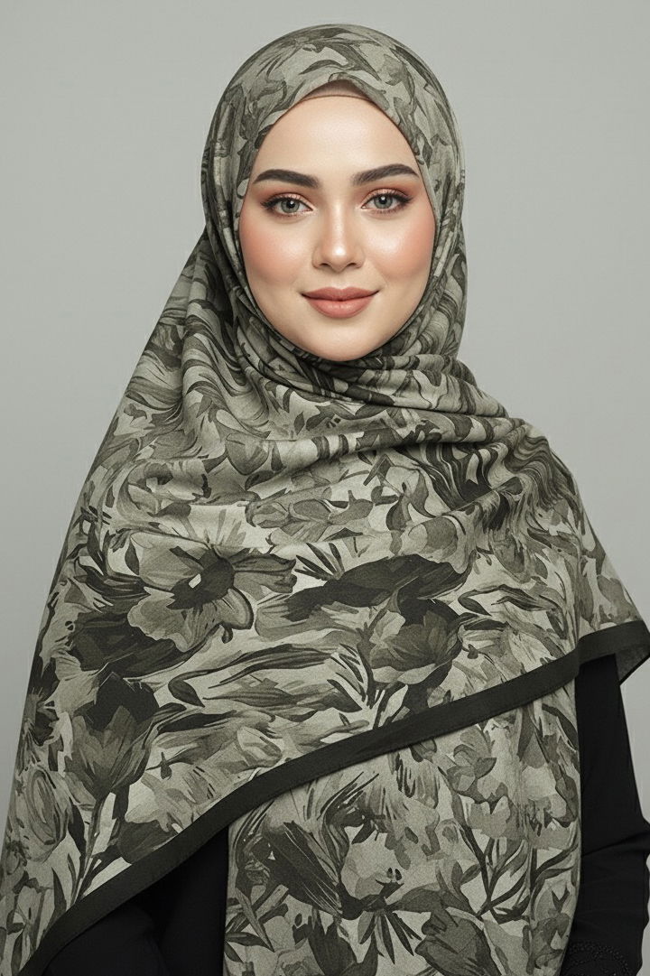 Elegance Flora Serisi Bambu Crash Şal - 28003-SIYAH - TOFİSA