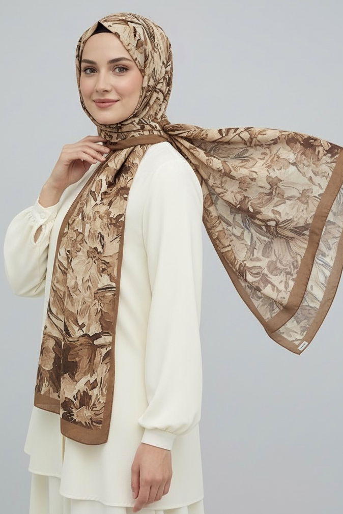 Elegance Flora Serisi Bambu Crash Şal - 28003-TABA - TOFİSA