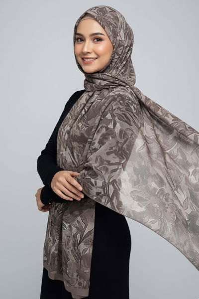 Elegance Flora Serisi Bambu Crash Şal - 28003-VIZON 