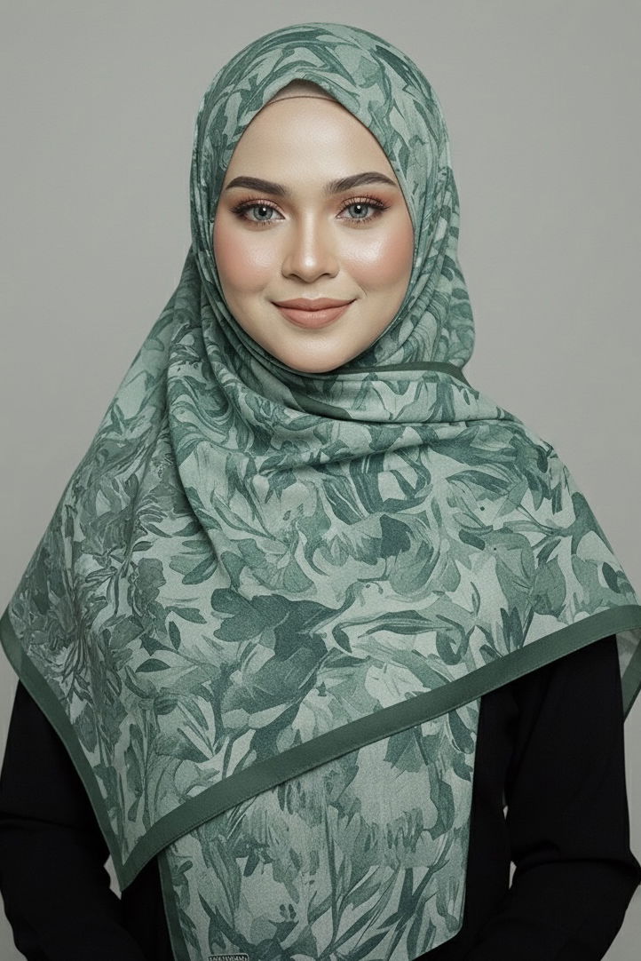 Elegance Flora Serisi Bambu Crash Şal - 28003-YESIL - TOFİSA