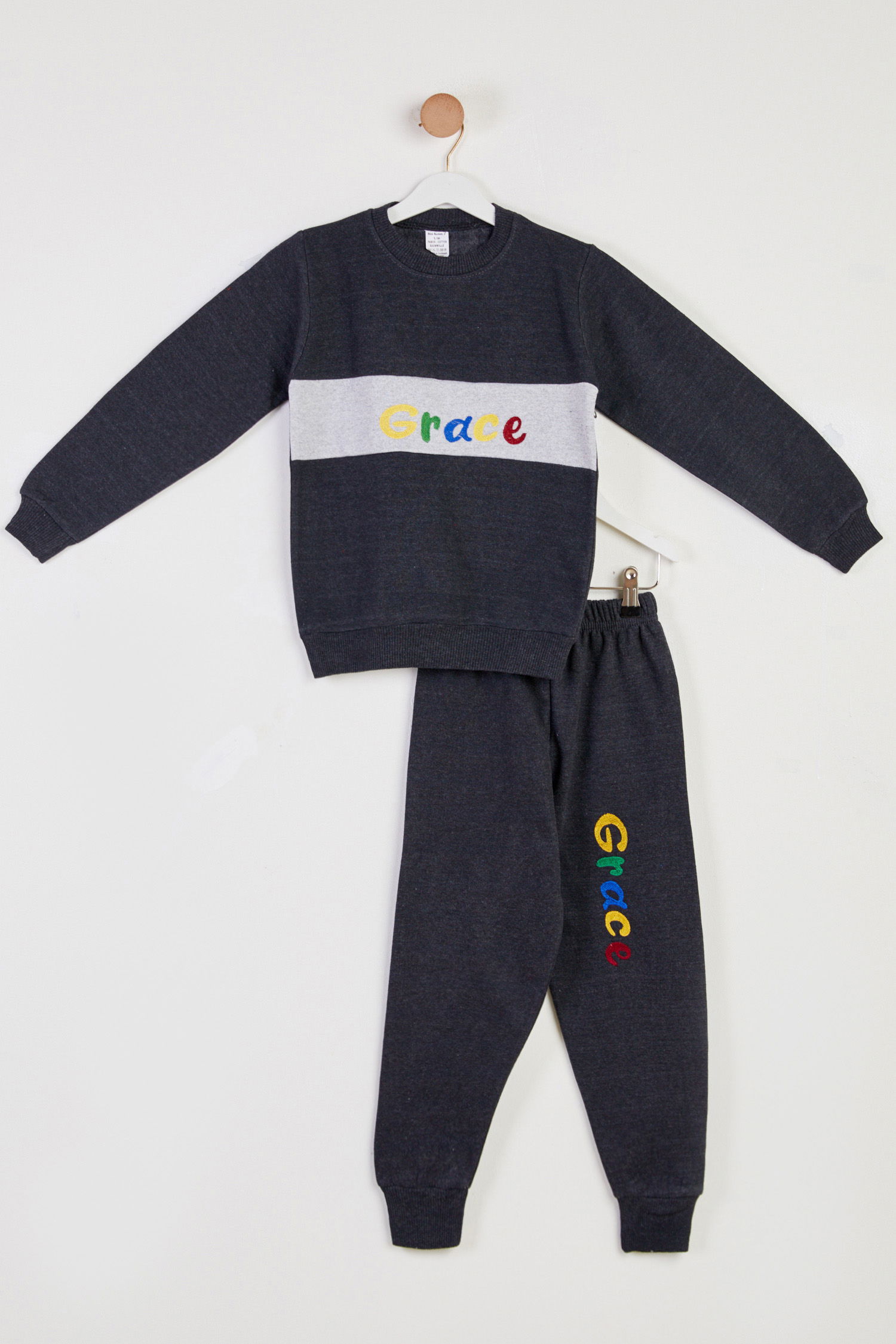 Erkek Çocuk Antrasit Baskılı Pijama Takımı - 26448 - 1