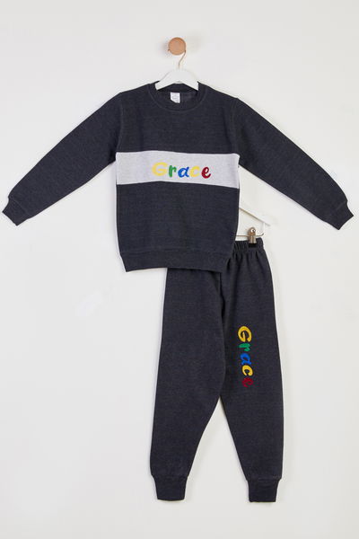 Erkek Çocuk Antrasit Baskılı Pijama Takımı - 26448 