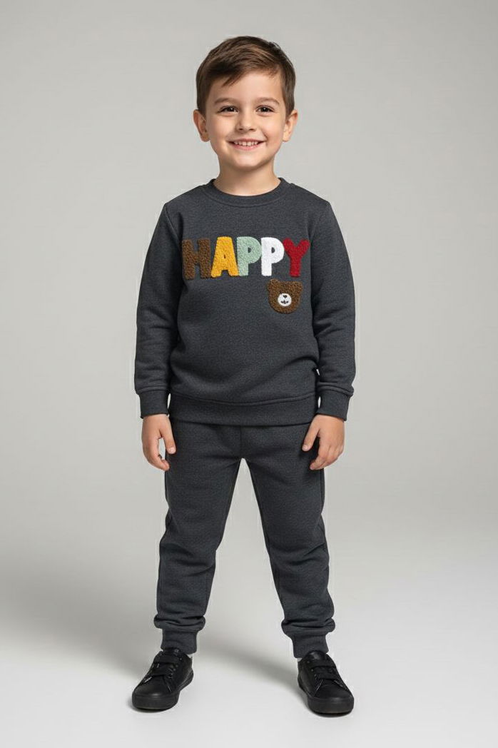 Erkek Çocuk Antrasit Nakışlı Şardonlu İki İplik Takım - 28150-ANTRASIT - 1