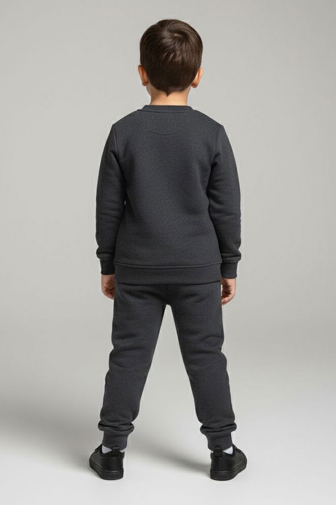 Erkek Çocuk Antrasit Nakışlı Şardonlu İki İplik Takım - 28151-ANTRASIT - TOFİSA