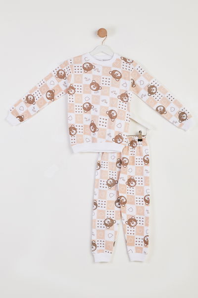 Erkek Çocuk Bej Baskılı Pijama Takımı - 26450 
