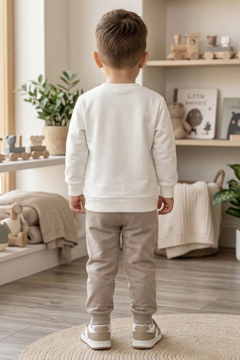 Erkek Çocuk Bej Baskılı Şardonlu İkili Takımı - 28351-BEJ - 2