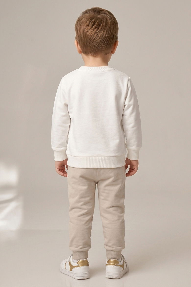 Erkek Çocuk Bej Baskılı Şardonlu İkili Takımı - 28352-BEJ - 2