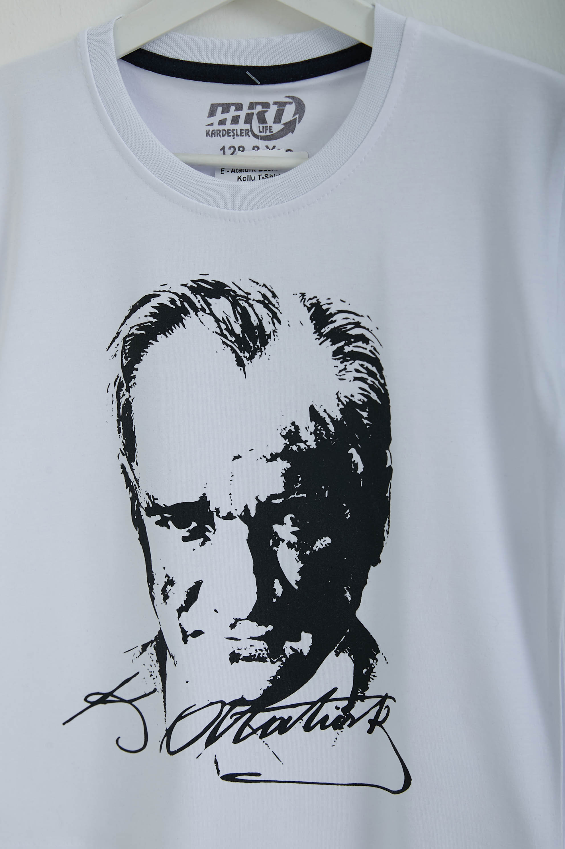 Erkek Çocuk Beyaz Bisiklet Yaka Atatürk Baskılı Kısa Kollu Unisex T-Shirt - 26847 - 2