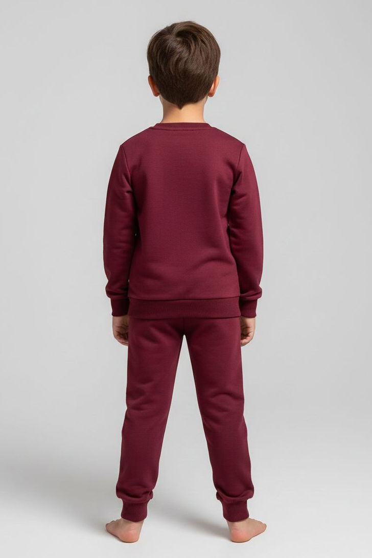 Erkek Çocuk Bordo Baskılı İki İplik Çocuk Pijama Takımı - 28273-BORDO - 2