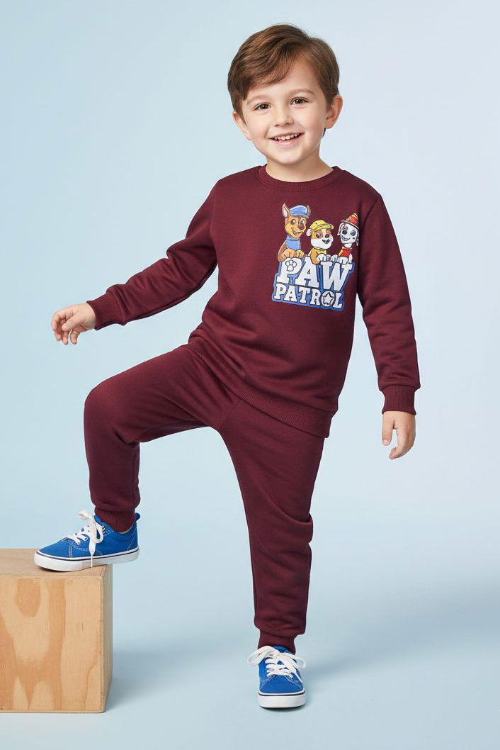 Erkek Çocuk Bordo Baskılı İki İplik Pijama Takımı - 28193-BORDO - 1