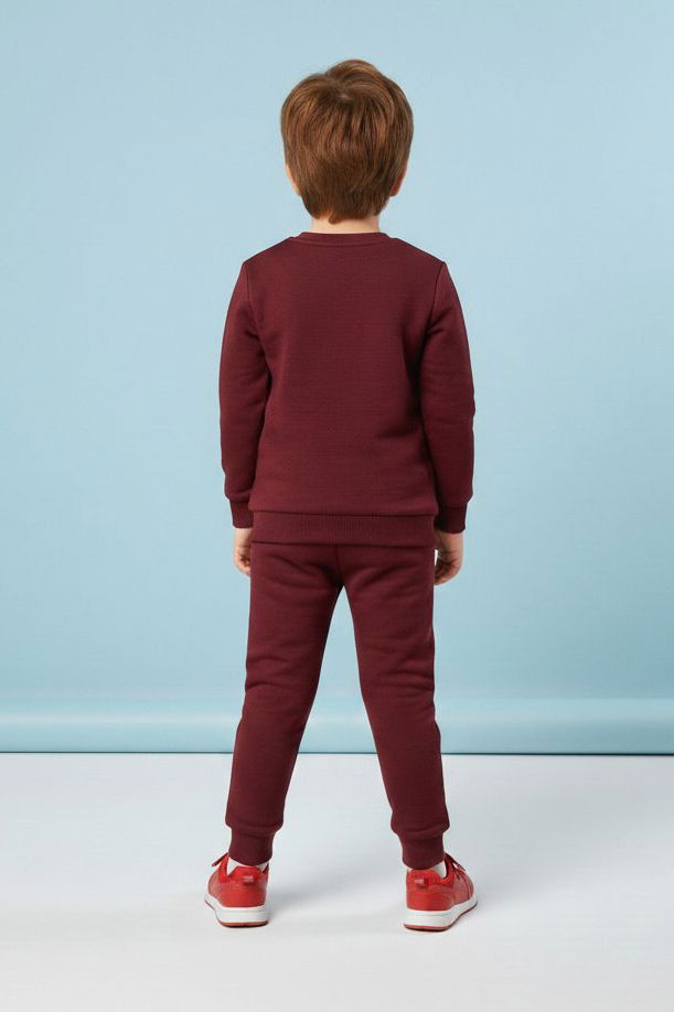 Erkek Çocuk Bordo Baskılı İki İplik Pijama Takımı - 28199-BORDO - TOFİSA