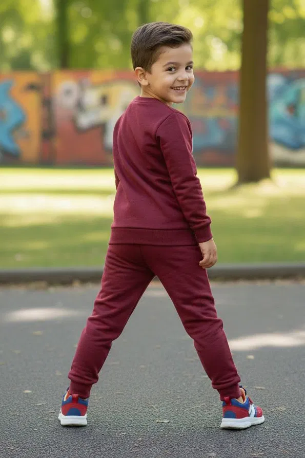 Erkek Çocuk Bordo Baskılı İki İplik Pijama Takımı - 28200-BORDO - TOFİSA