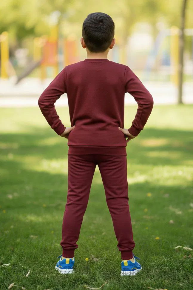 Erkek Çocuk Bordo Baskılı İki İplik Pijama Takımı - 28232-BORDO - 2