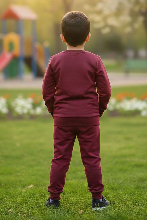 Erkek Çocuk Bordo Baskılı İki İplik Pijama Takımı - 28272-BORDO - 2