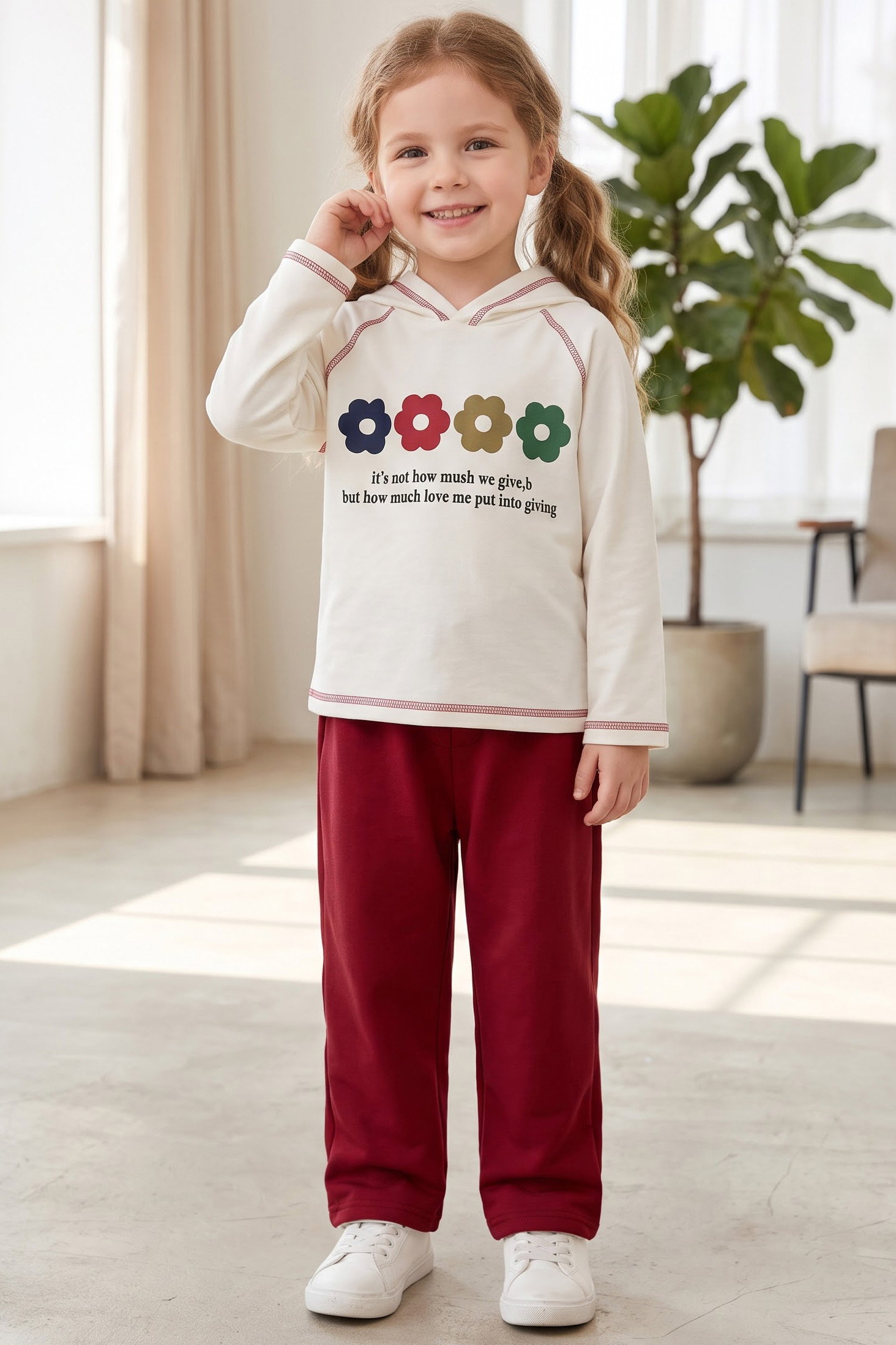 Erkek Çocuk Bordo Baskılı Kapşonlu İkili Takım - 29330-BORDO - 1