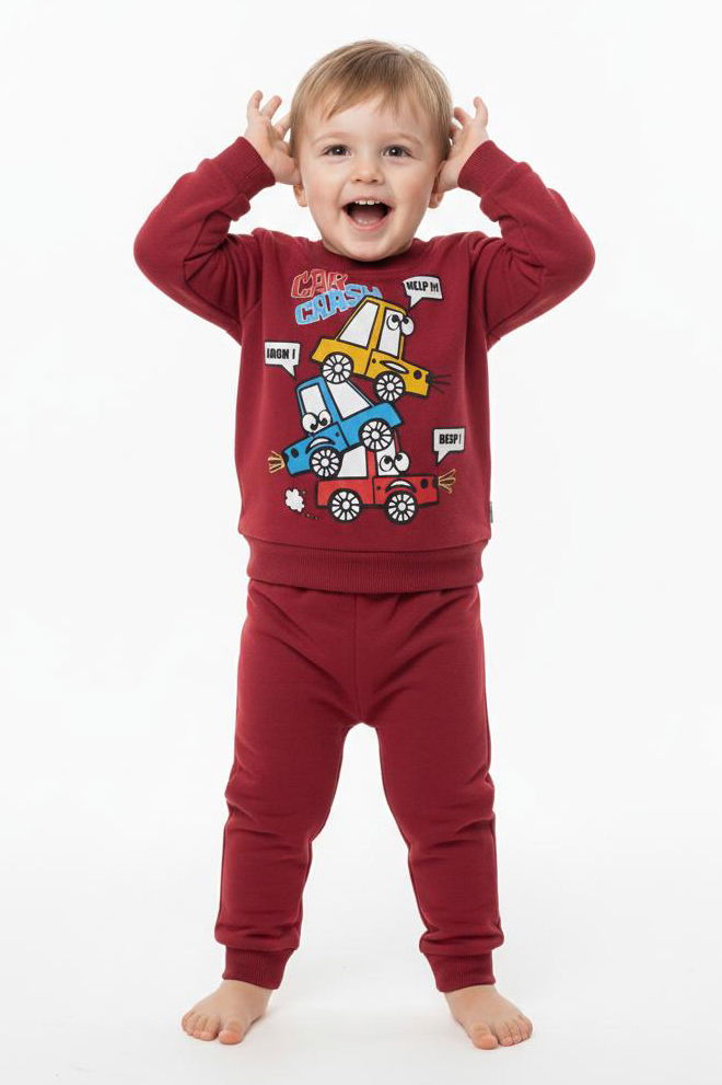 Erkek Çocuk Bordo Baskılı Şardonlu Eşofman Takımı - 28101-BORDO - 1