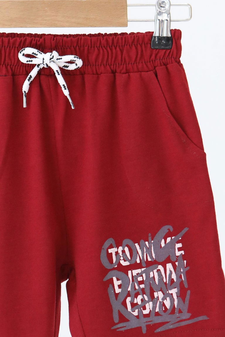 Erkek Çocuk Bordo Baskılı Şort - 27330 - TOFİSA