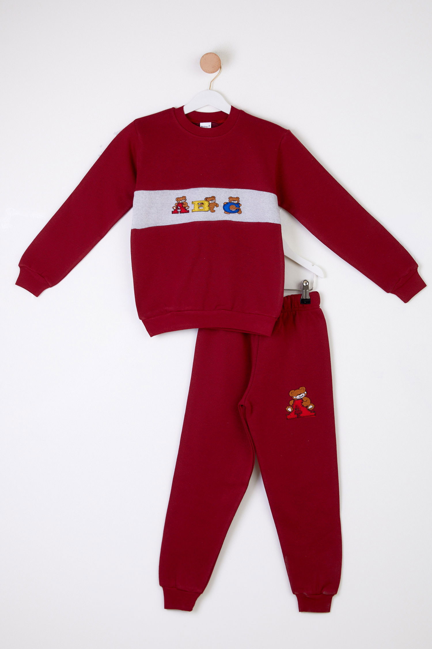 Erkek Çocuk Bordo Nakışlı İkili Takım - 26087 - 1