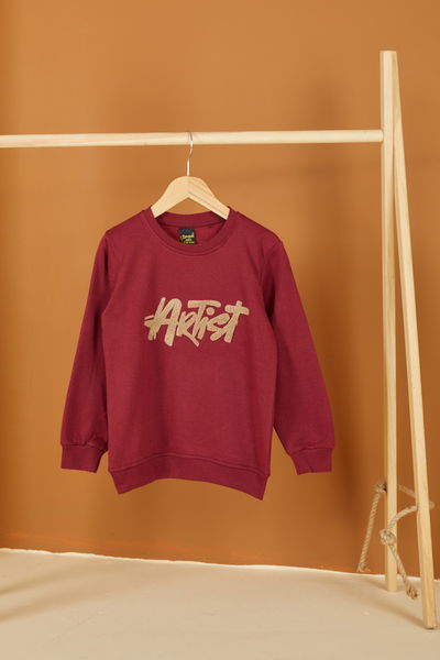 Erkek Çocuk Bordo Nakışlı Sweatshirt - 26553 