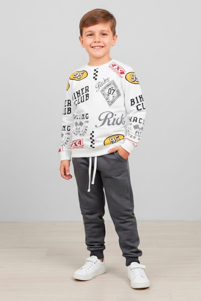 Erkek Çocuk Füme Baskılı İkili Takım - 27959-FUME - 1