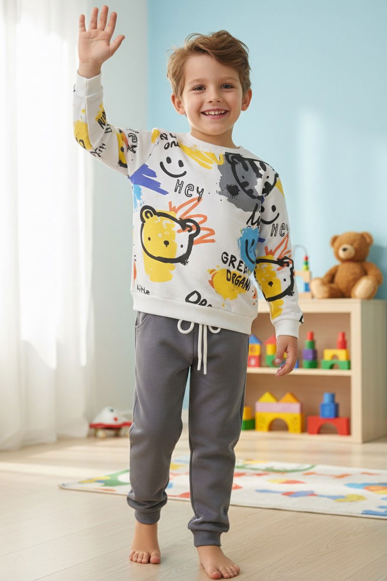 Erkek Çocuk Füme Baskılı İkili Takım - 27960-FUME